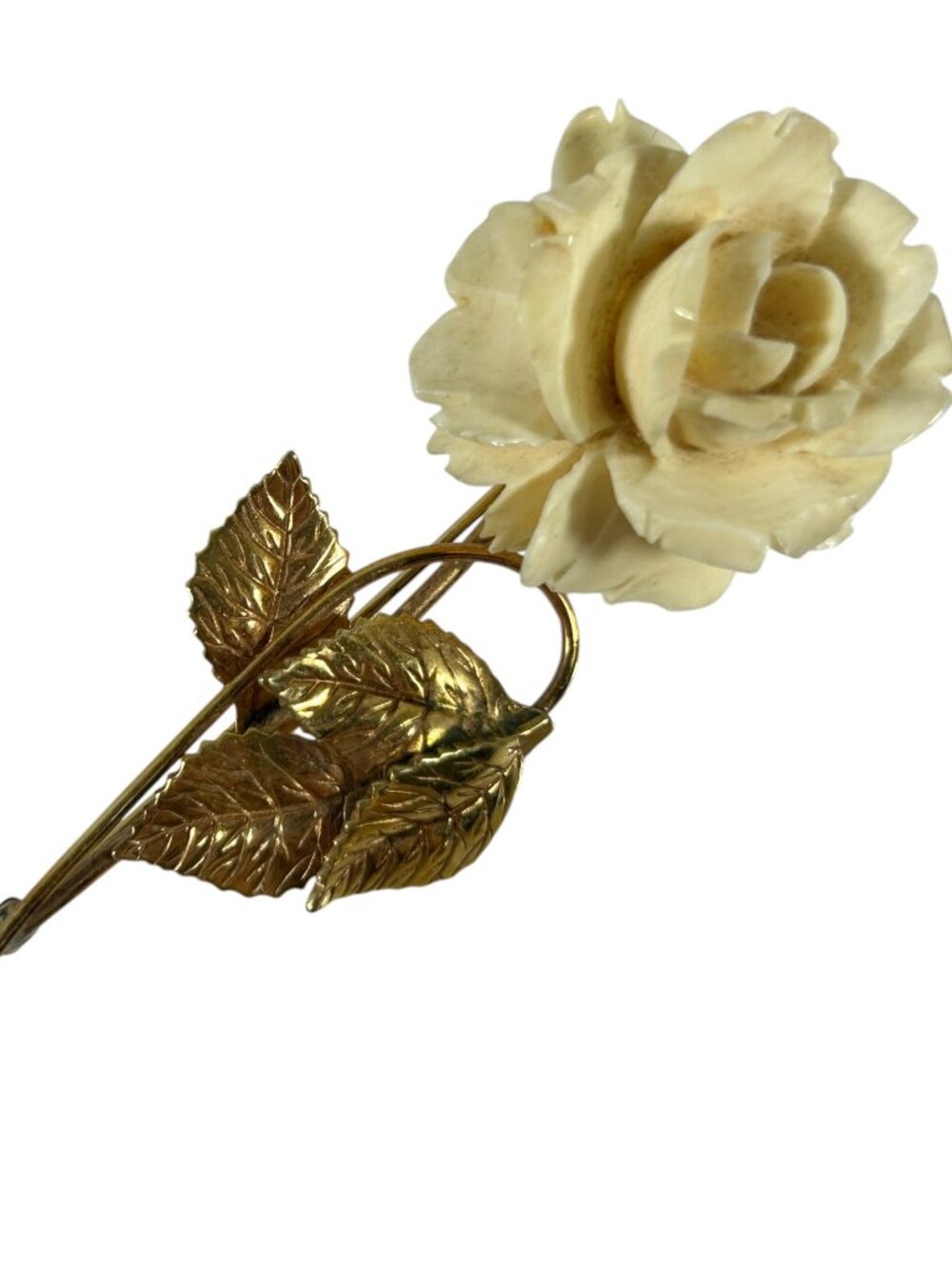 Vintage Winard 12K Gold Filled Carved Cream Rose Flower Brooch Pin